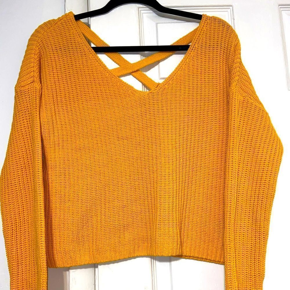 Divided bright yellow criss cross back sweater size meduim